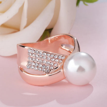 Kinel White Pearls Ring For Women Fashion Design Rose Gold Pave Setting Crystal Cocktail Rings Statement Vintage Jewelry Gift