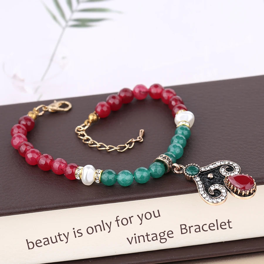 Kinel Retro DIY Handmade Jewelry Natural Stone Charm Bracelet Women Strand Yoga Chakra Prayer Mala Buddha Bracelet