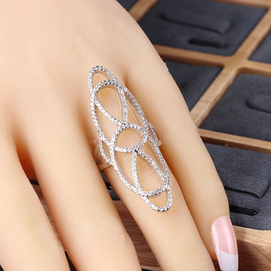 Kinel Hollow Crystal Flower Ring For Women Trendy Cubic Zirconia Wedding Rings For Women Engagement Top Quality Fashion Jewelry