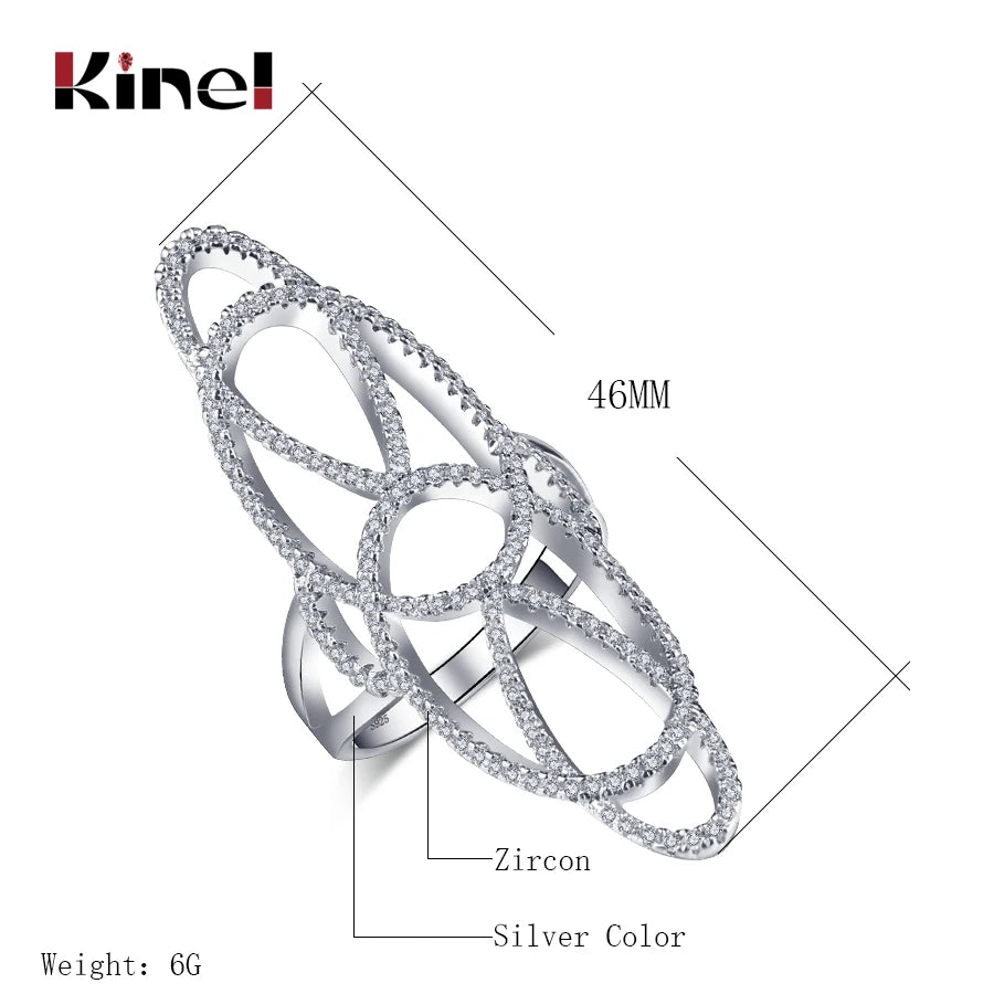 Kinel Hollow Crystal Flower Ring For Women Trendy Cubic Zirconia Wedding Rings For Women Engagement Top Quality Fashion Jewelry