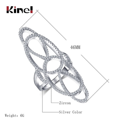 Kinel Hollow Crystal Flower Ring For Women Trendy Cubic Zirconia Wedding Rings For Women Engagement Top Quality Fashion Jewelry