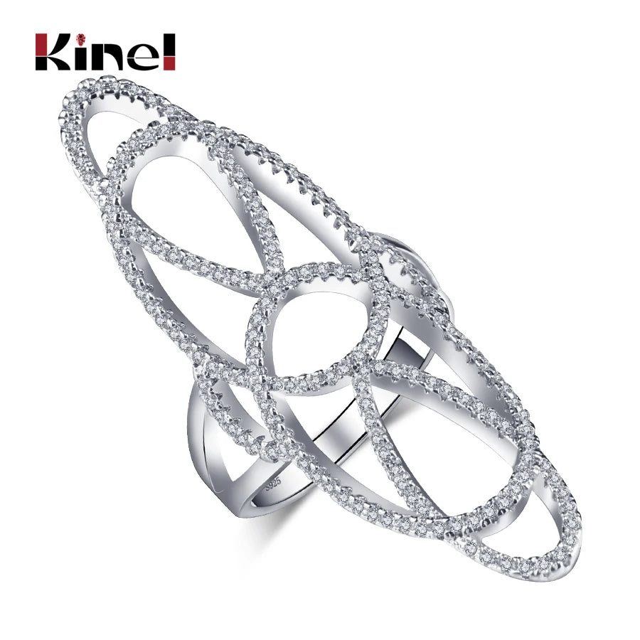 Kinel Hollow Crystal Flower Ring For Women Trendy Cubic Zirconia Wedding Rings For Women Engagement Top Quality Fashion Jewelry