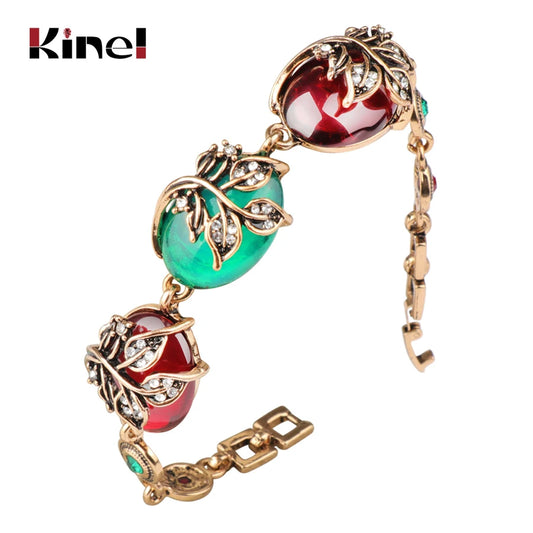 Kinel Hot Charm Ethnic Bracelets For Women Gray Crystal Antique Gold Color Flower Bracelet Vintage Jewelry Wholesale 2018 New