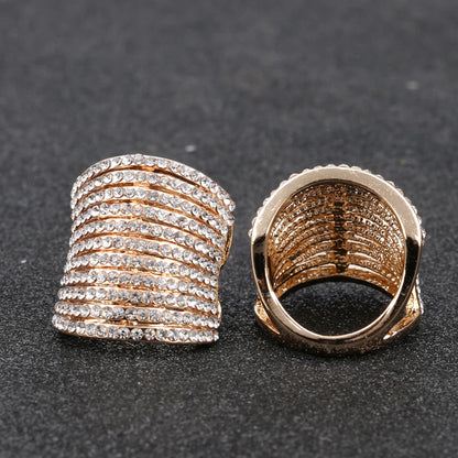 Senior Jewelry Covered With Austrian Crystal Gold Ring Hyperbole Rings For Women Gift Free Shipping