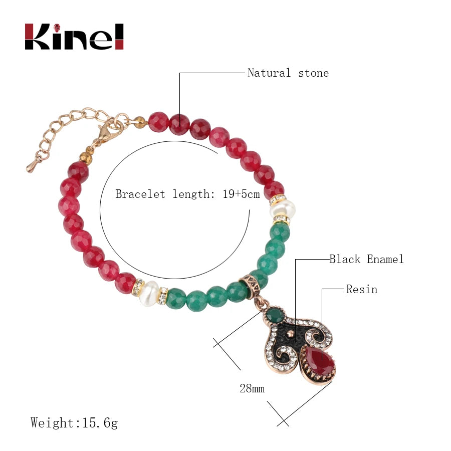 Kinel Retro DIY Handmade Jewelry Natural Stone Charm Bracelet Women Strand Yoga Chakra Prayer Mala Buddha Bracelet