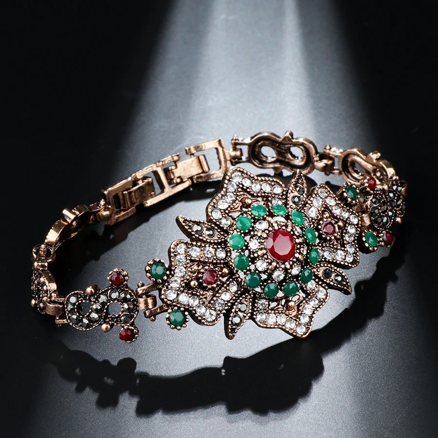 Kinel Fashion Women Hollow Flower Bangle Antique Gold Caucasus Ethnic Wedding Bracelet Turkish Jewelry Indian Festival Gifts