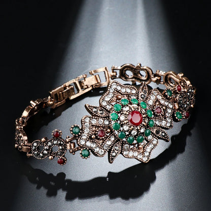 Kinel Fashion Women Hollow Flower Bangle Antique Gold Caucasus Ethnic Wedding Bracelet Turkish Jewelry Indian Festival Gifts