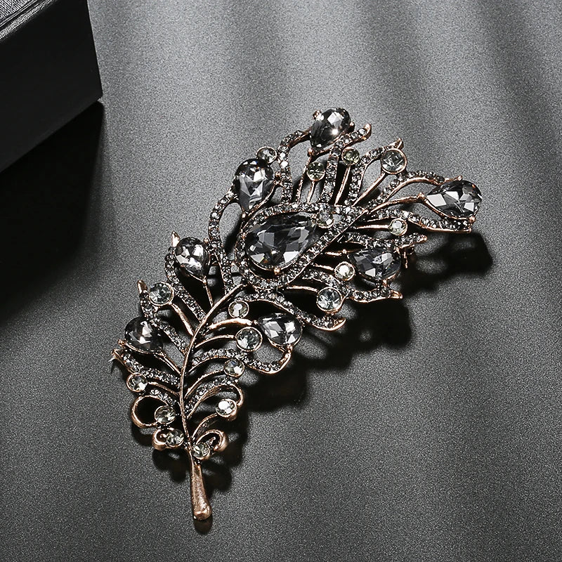 Kinel Vintage Gray Crystal Flower Turkish Brooch Pin For Women Gold Plating Arabesque Rhinestone Brooch Lapel Scarf Broches