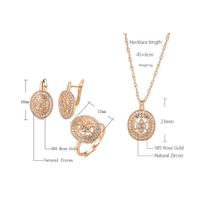 Kinel Hot Fashion 585 Rose Gold Necklace Earrings Ring Sets for Women Natural Zircon Ethnic Flower Bride Wedding Jewelry Set