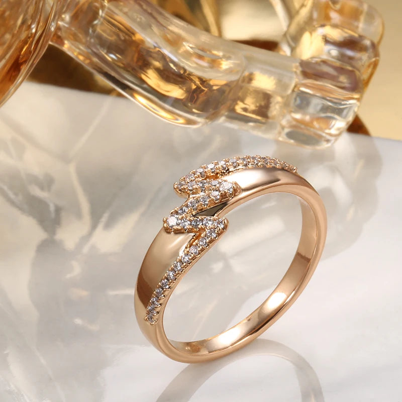 Kinel Fashion Natural Zircon Bride Wedding Ring 585 Rose Gold Geometric Waves Rings for Women Vintage Jewelry 2021 New