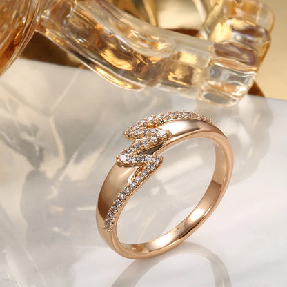 Kinel Fashion Natural Zircon Bride Wedding Ring 585 Rose Gold Geometric Waves Rings for Women Vintage Jewelry 2021 New