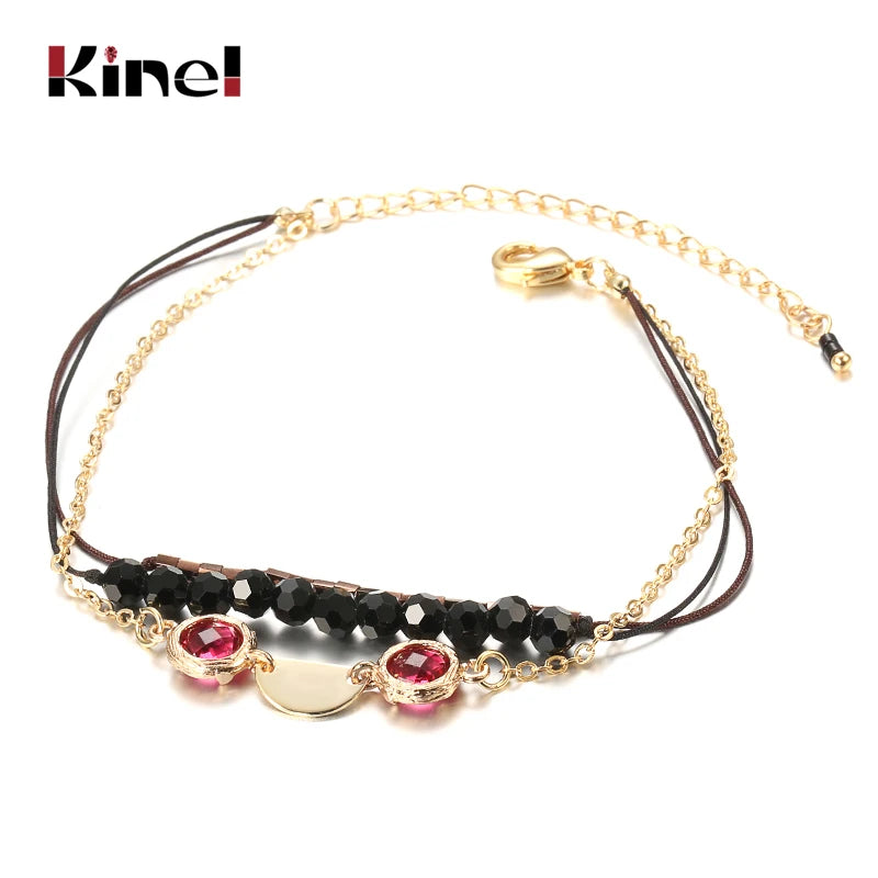 Kinel Vintage Crystal Beads Bracelet For Women Korean Handmade Beaded Flower Bangles Bracelet 2020 Charms Fashion Jewelry