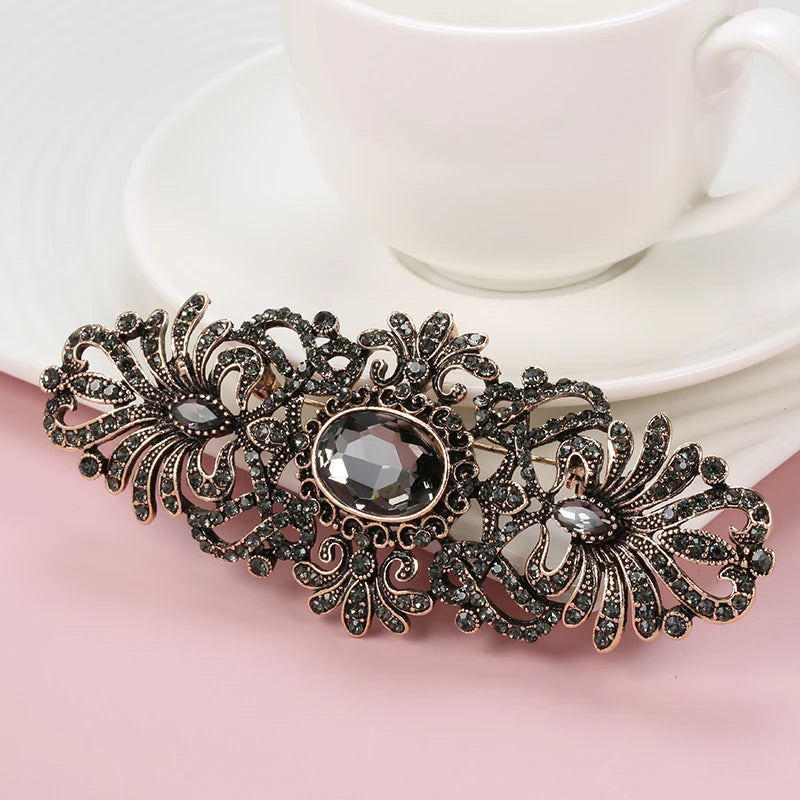 Kinel Hot Gray Crystal Flower Brooch Pin For Women Antique Gold Ethnic Pattern Big Brooch Lapel Scarf Broches Vintage Jewelry