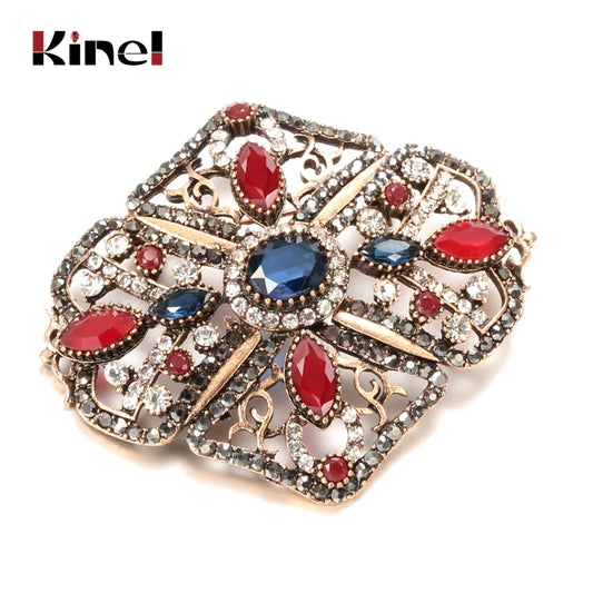 Kinel Vintage Crytal Flower Brooch Pins Turkish Women Retro Gold Color Ethnic Bridal Wedding Jewelry Boho Crystal Gift 2020