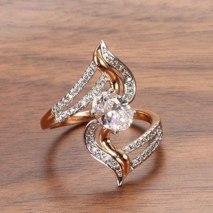 Kinel New Natural Zircon Flowers Rings 585 Rose Gold Micro-wax Inlay Zircon Women Rings Fashion Wedding Fine Jewelry