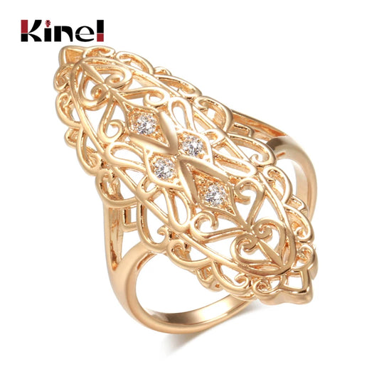 Kinel 2022 Luxury 585 Rose Gold Ethnic Bride Ring Wedding Jewelry Trendy Natural Zircon Rings for Women Fashion Fine Jewelry