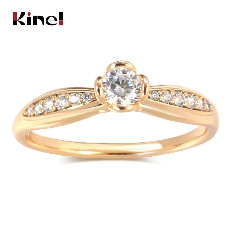 Kinel Fine Jewelry 585 Rose Gold Bride Wedding Ring Natural Zircon Finger Rings for Women Wedding Jewelry Crystal Gift