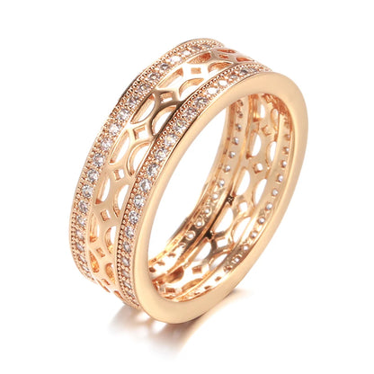 Kinel New 585 Rose Gold Ethnic Bride Ring for Women Micro Inlay Double Row Natural Zircon Hollow Flower Rings Wedding Jewelry