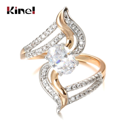 Kinel New Natural Zircon Flowers Rings 585 Rose Gold Micro-wax Inlay Zircon Women Rings Fashion Wedding Fine Jewelry