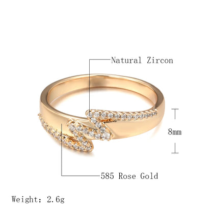 Kinel Fashion Natural Zircon Bride Wedding Ring 585 Rose Gold Geometric Waves Rings for Women Vintage Jewelry 2021 New