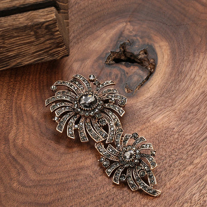 Kinel Hot Gray Crystal Flower Brooch Pin For Women Antique Gold Arabesque Rhinestone Brooch Lapel Scarf Broches Vintage Jewelry