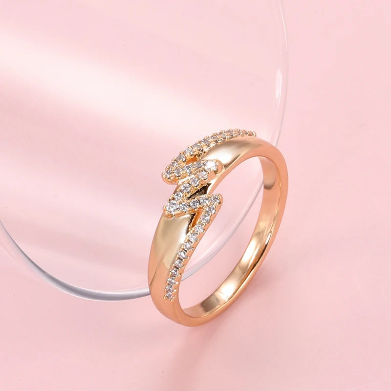 Kinel Fashion Natural Zircon Bride Wedding Ring 585 Rose Gold Geometric Waves Rings for Women Vintage Jewelry 2021 New