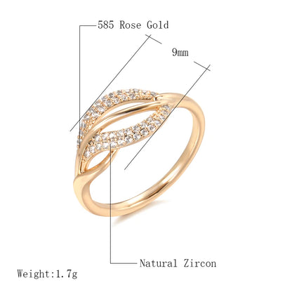 Kinel Fashion Natural Zircon Rings for Women 585 Rose Gold Leaf Ring Luxury Vintage Wedding Jewelry