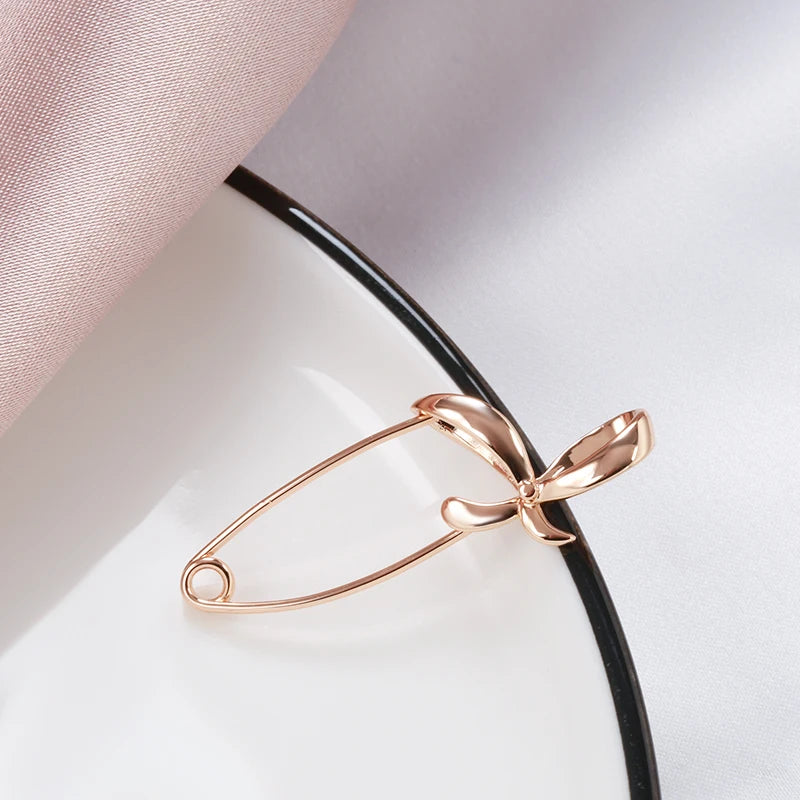 Kinel New 585 Rose Gold Women Brooch Fashion Wedding Jewelry Unique Creative Hollow Metal Bowknot Boutonniere Fine Hot Brooch