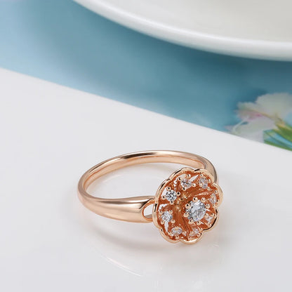 Kinel New 585 Rose Gold Daily Vintage Jewelry Crystal Flower Wedding Rings for Women Micro wax inlay Natural Zircon Ring