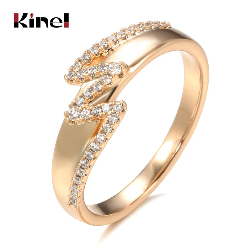 Kinel Fashion Natural Zircon Bride Wedding Ring 585 Rose Gold Geometric Waves Rings for Women Vintage Jewelry 2021 New