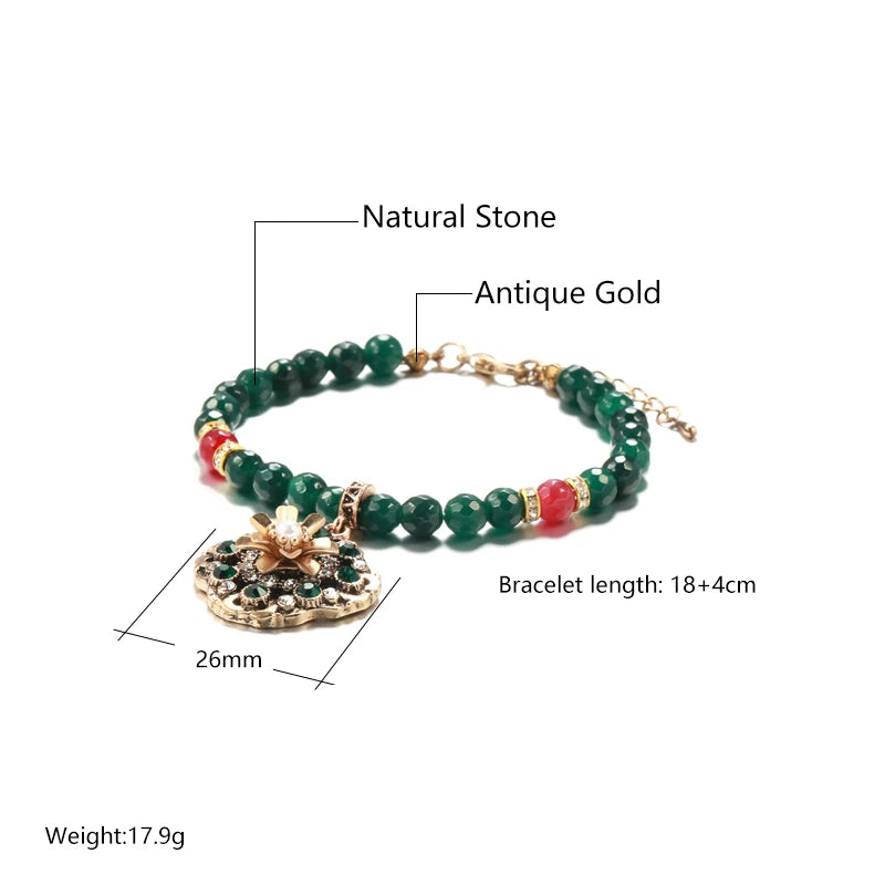 Kinel Fashion Ethnic Bride Bracelet For Women Luxury 585 Zinc Alloy Green Natural Stone Bracelets Fine Vintage Wedding Jewelry