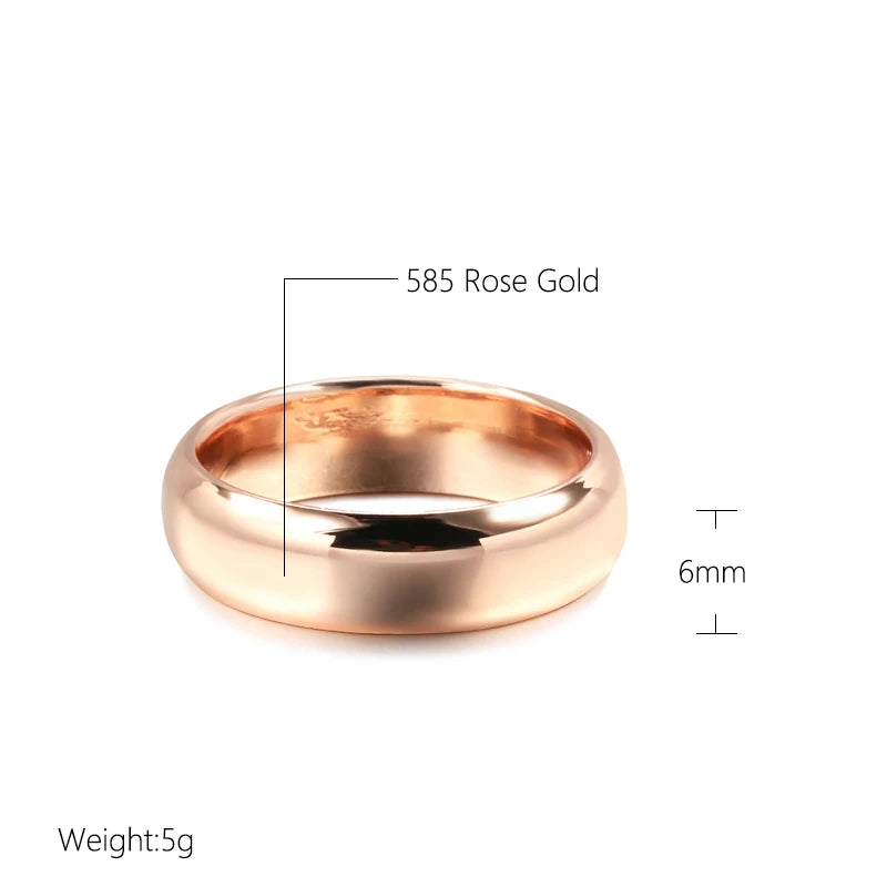 Kinel Hot Fashion Glossy Men Ring 585 Rose Gold Simple Round Ring For Women High Quality Daily Fine Jewelry