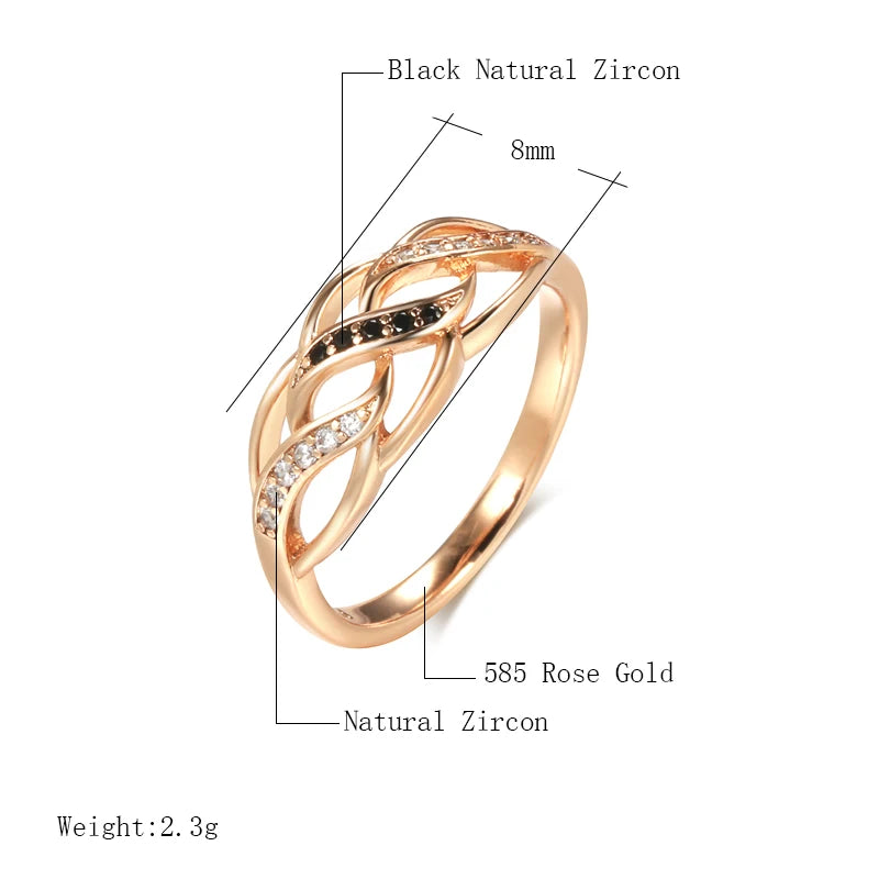 Kinel 2021 New 585 Rose Gold Boho Ring for Women Hollow Flower Natural Black Zircon Ring Vintage Bride Wedding Fine Jewelry