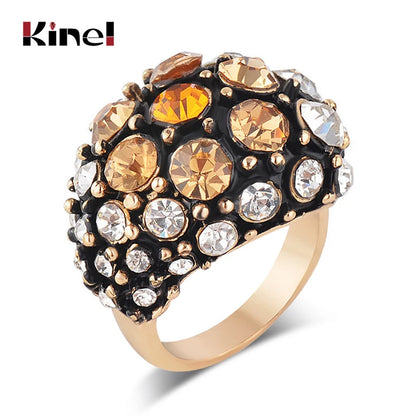 Kinel New Fashion Bride Wedding Rings For Women Antique Gold Mosaic Crystal Engagement Party Ring Vintage Jewelry Gift