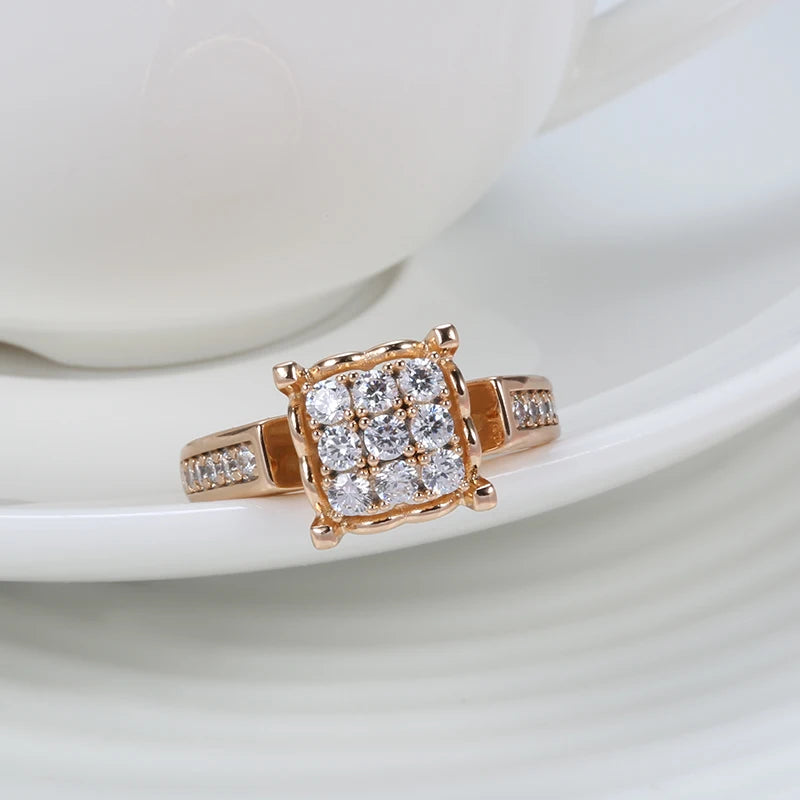 Kinel Luxury 585 Rose Gold Ethnic Bride Wedding Big Ring Fine Crystal Flower Natural Zircon Rings for Women Vintage Jewelry