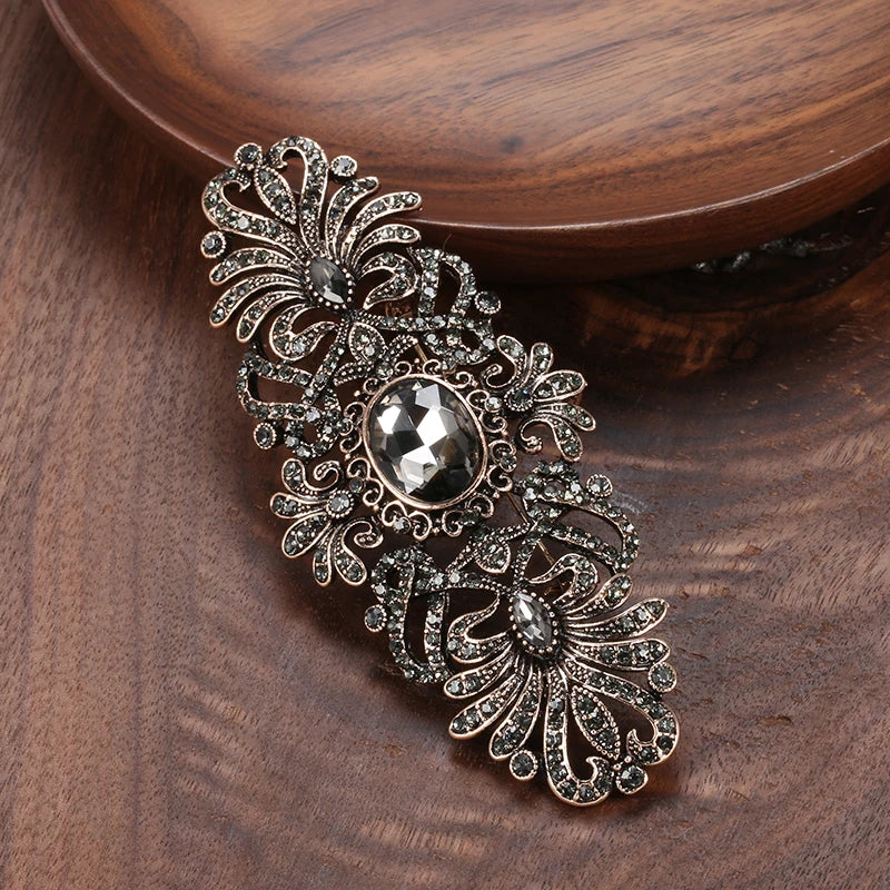 Kinel Hot Gray Crystal Flower Brooch Pin For Women Antique Gold Ethnic Pattern Big Brooch Lapel Scarf Broches Vintage Jewelry