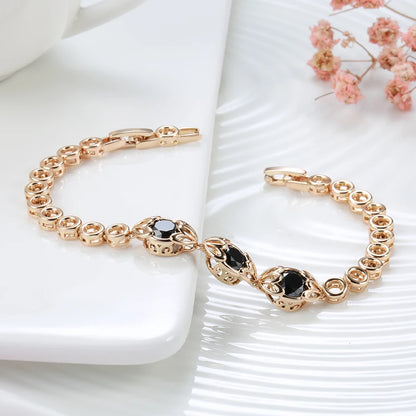 Kinel Fashion Ethnic Bride Black Natural Zircon Bracelet For Women Luxury 585 Rose Gold Vintage Wedding Fine Jewelry 2021 New