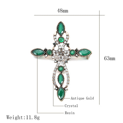 Kinel New Arrival Antique Gold Baroque Cross Brooch For Women Fashion Rhinestone Brooches Pin Vintage Wedding Jewelry Gift