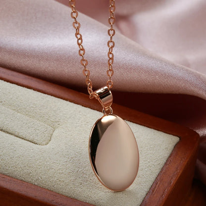 Kinel Hot Simple Oval Glossy Pendant Necklace Fashion 585 Rose Gold Color Women Charm Pendant High Quality Daily Fine Jewelry