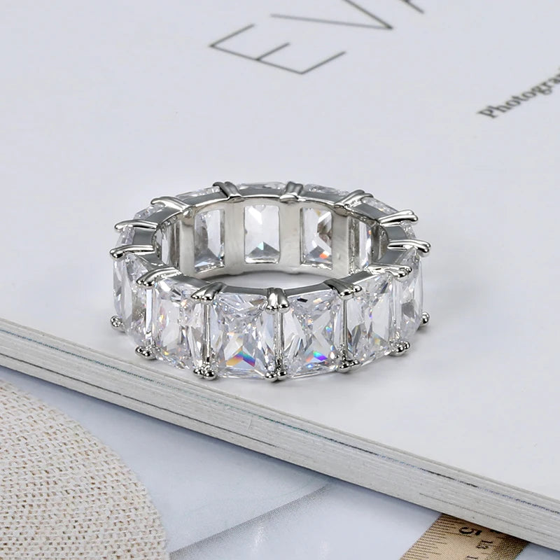 Kinel Hot Eternity Promise Crystal Ring AAA Cz Zircon Engagement Wedding Band Rings for Women Men Finger Party Fashion Jewelry