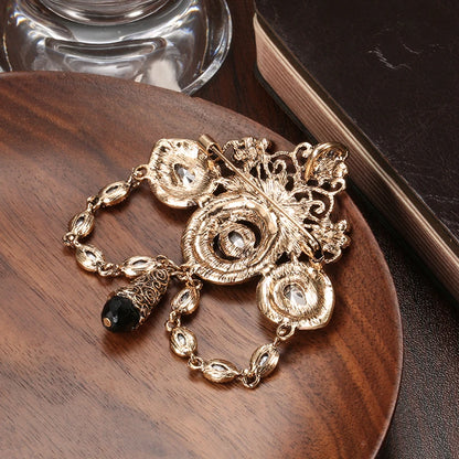 Kinel Fashion Boho Crown Brooch for Women Antique Gold Color Full Gray Crystal Moroccan Wedding Jewelry African Bridal Bijoux