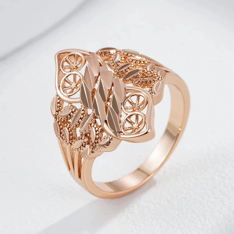 Wbmqda Retro Hollow Flower 585 Rose Gold Color Ring For Women  Unique Pattern Rhombus Ethnic Jewelry 2024 New