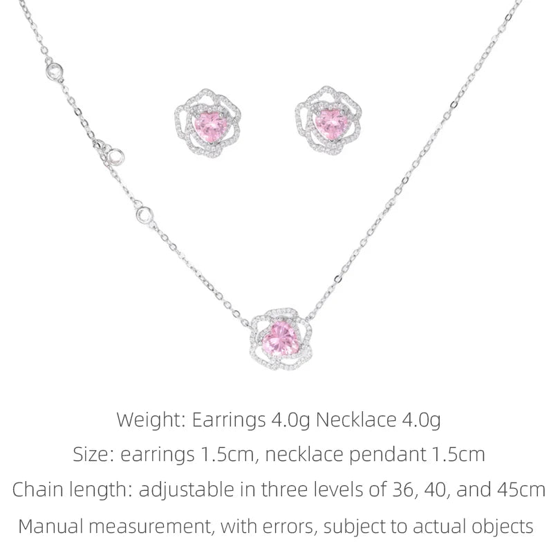 SUYU New Jewelry Women's Rose Series Pink Zircon Pendant Earrings Light Luxury Small And Versatile Collar Chain