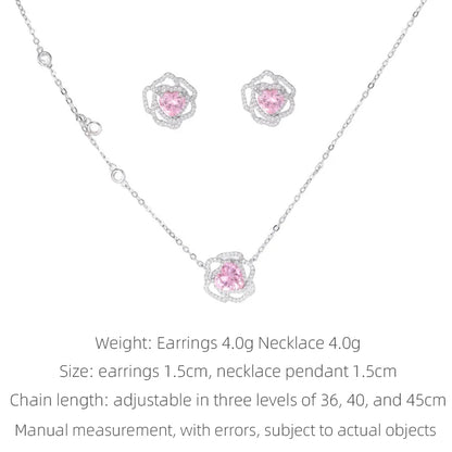 SUYU New Jewelry Women's Rose Series Pink Zircon Pendant Earrings Light Luxury Small And Versatile Collar Chain