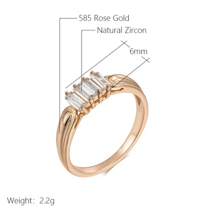 Wbmqda Simple Fashion Metal Glossy Ring For Women 585 Rose Gold Color With White Square Natural Zircon Fine Daily Party Jewelry