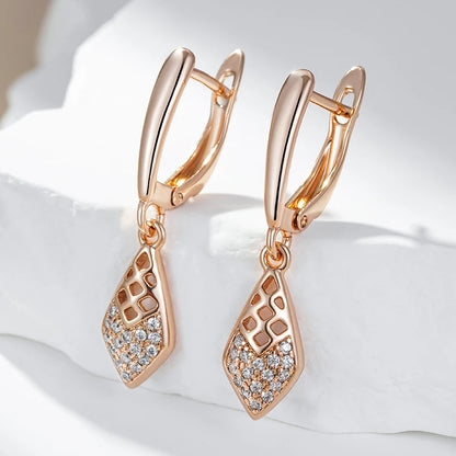 Wbmqda Fashion Hollow Lozenge Drop Earrings For Women 585 Rose Gold Color With White Natural Zircon Wedding Party Fine Jewelry