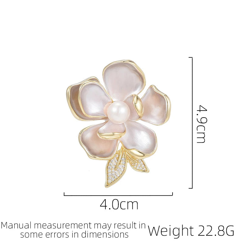 SUYU Fashionable And Creative Anti Glare Freshwater Imitation Pearl Camellia Flowers Fresh Enamel Clothing Decoration Brooch