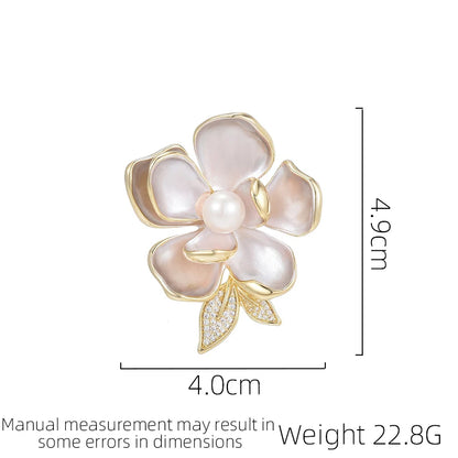 SUYU Fashionable And Creative Anti Glare Freshwater Imitation Pearl Camellia Flowers Fresh Enamel Clothing Decoration Brooch