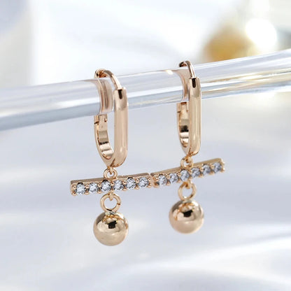 Wbmqda Unique Metal Ball Drop Earrings For Women 585 Rose Gold Color With White Natural Zircon Fashion Daily Party   Jewelry