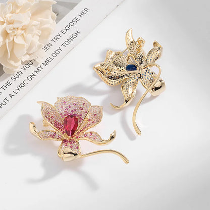 SUYU Colored Zircon Lily Brooch Women's Elegant Luxury And Atmosphere Suit Pins Plant Flower Breast Pins